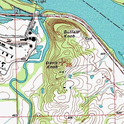 Topographic Map of Davis Knob, MO