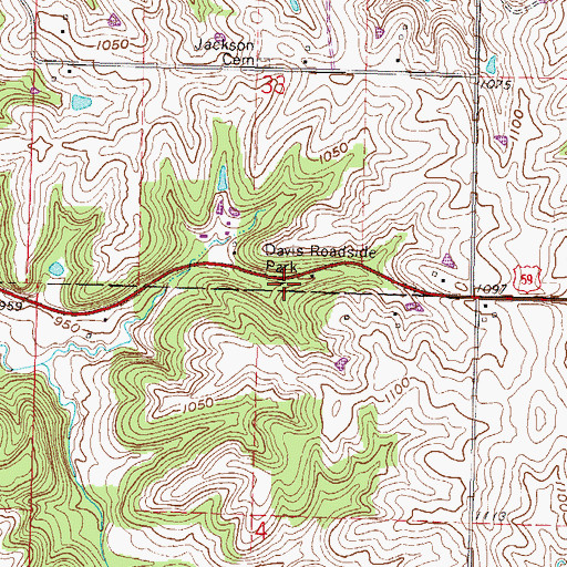 Topographic Map of Davis Roadside Park, MO