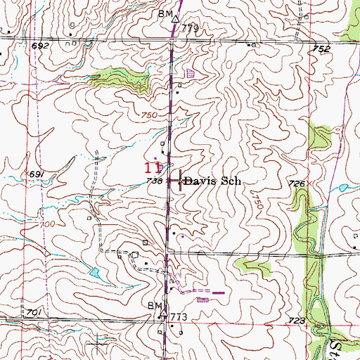 Topographic Map of Davis School, MO