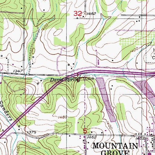 Topographic Map of Davis Spring, MO