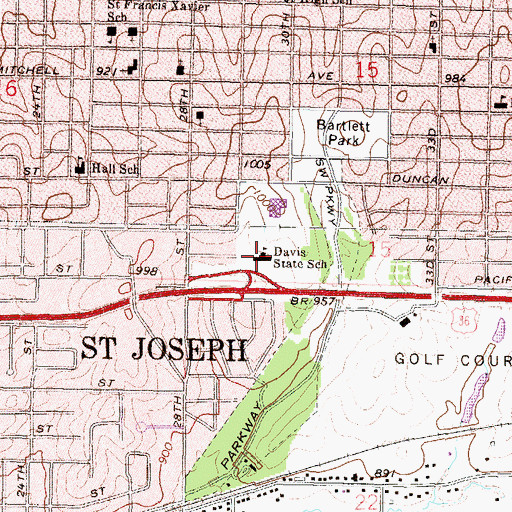 Topographic Map of Helen M Davis School, MO