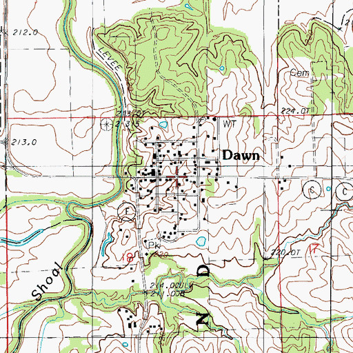 Topographic Map of Dawn, MO