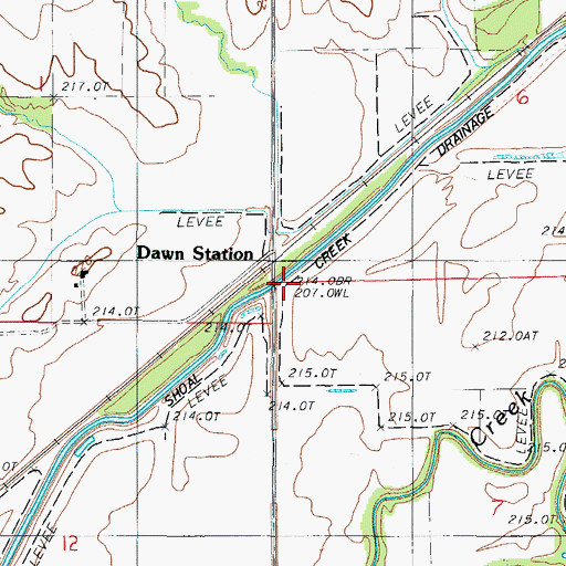 Topographic Map of Dawn Station, MO