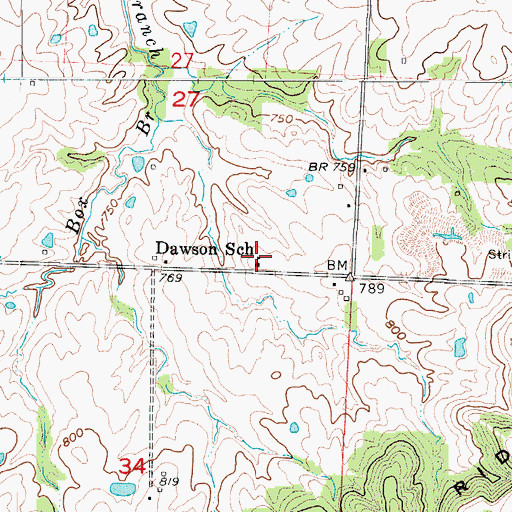 Topographic Map of Dawson School (historical), MO