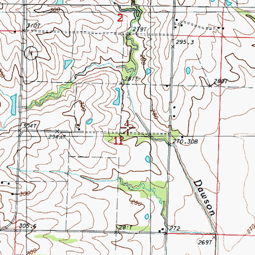 Topographic Map of Dawson School (historical), MO