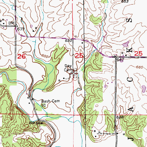 Topographic Map of Day Cemetery, MO