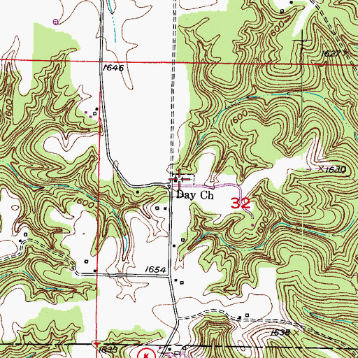 Topographic Map of Day Church, MO