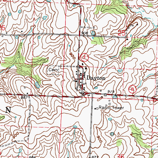 Topographic Map of Dayton, MO