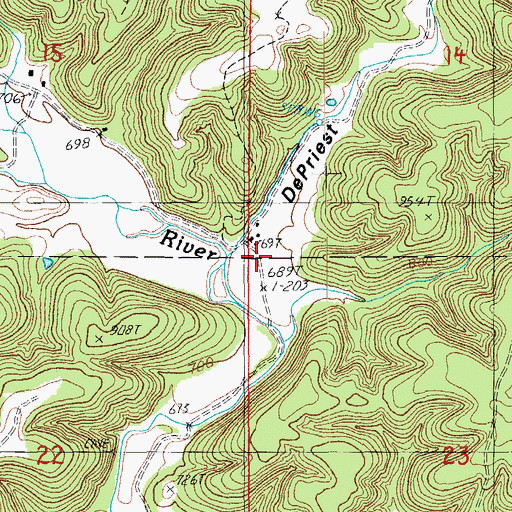 Topographic Map of De Priest Hollow, MO