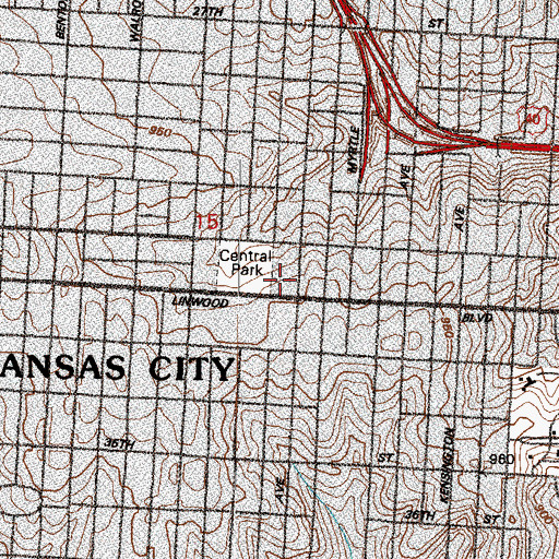 Topographic Map of R J Delano School, MO