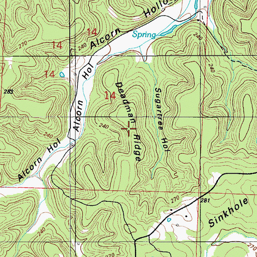 Topographic Map of Deadman Ridge, MO