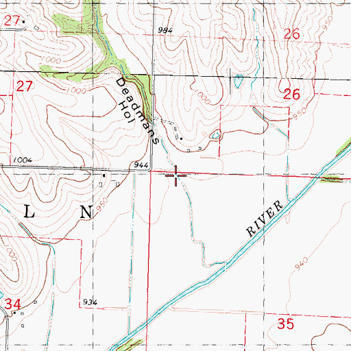 Topographic Map of Deadmans Hollow, MO