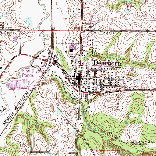 Topographic Map of Dearborn, MO