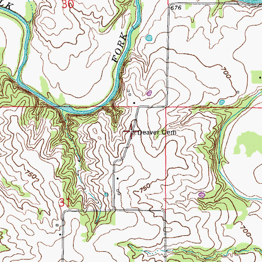 Topographic Map of Deaver Cemetery, MO