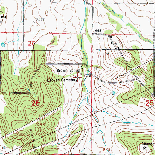 Topographic Map of Decker Cemetery, MO