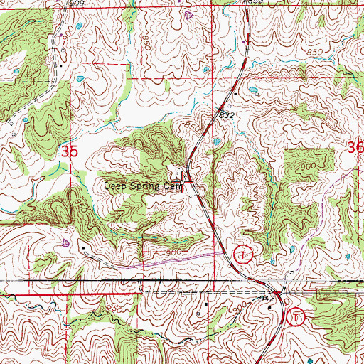 Topographic Map of Deep Spring Cemetery, MO