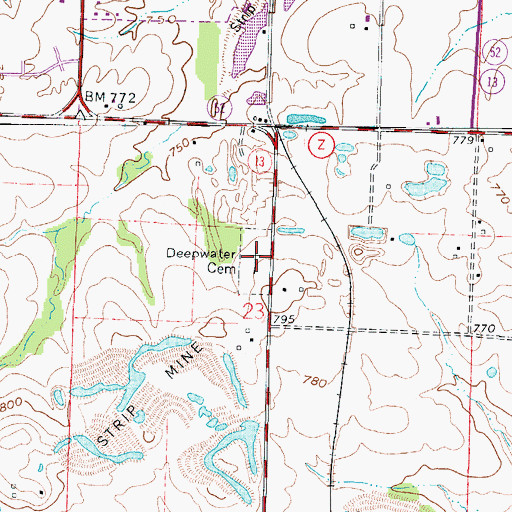 Topographic Map of Deepwater Cemetery, MO