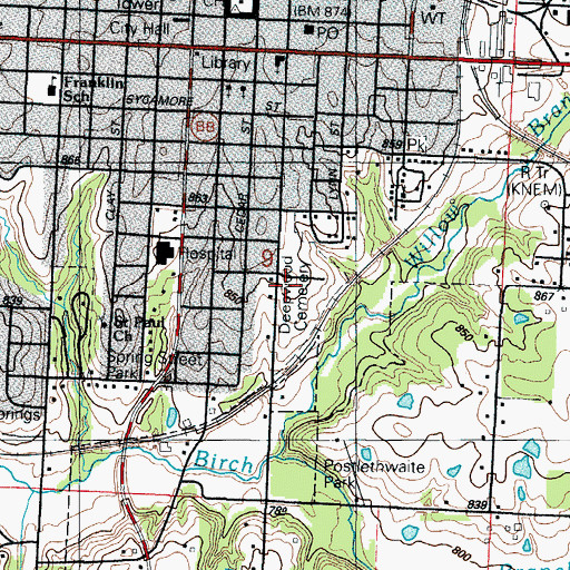 Topographic Map of Deepwood Cemetery, MO