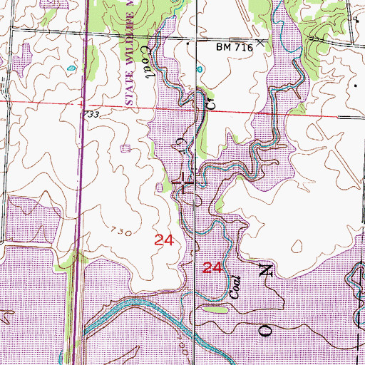 Topographic Map of Deer Creek, MO