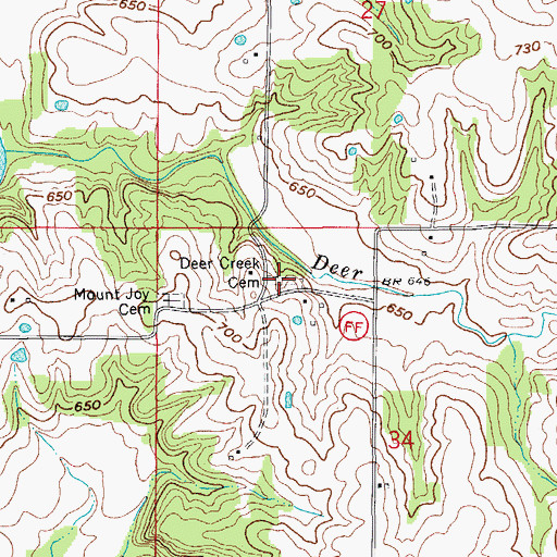 Topographic Map of Deer Creek Cemetery, MO