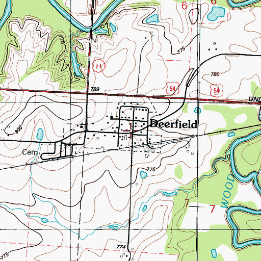 Topographic Map of Deerfield, MO