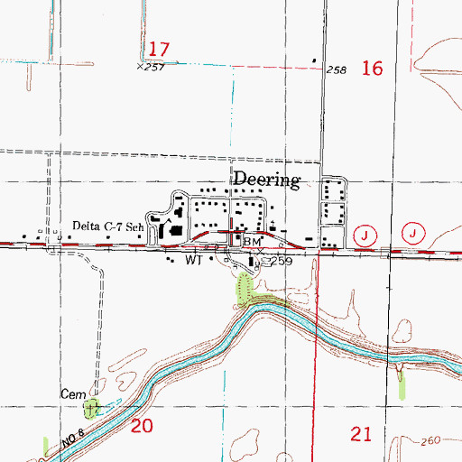 Topographic Map of Deering, MO