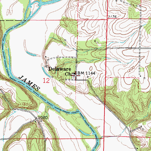 Topographic Map of Delaware Church, MO