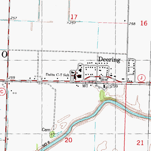Topographic Map of Delta C-7 School, MO