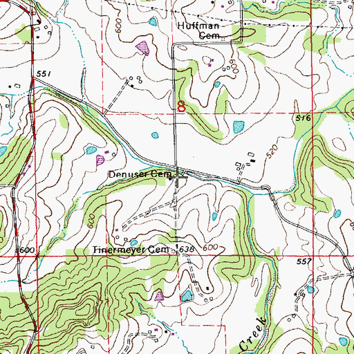 Topographic Map of Denuser Cemetery, MO