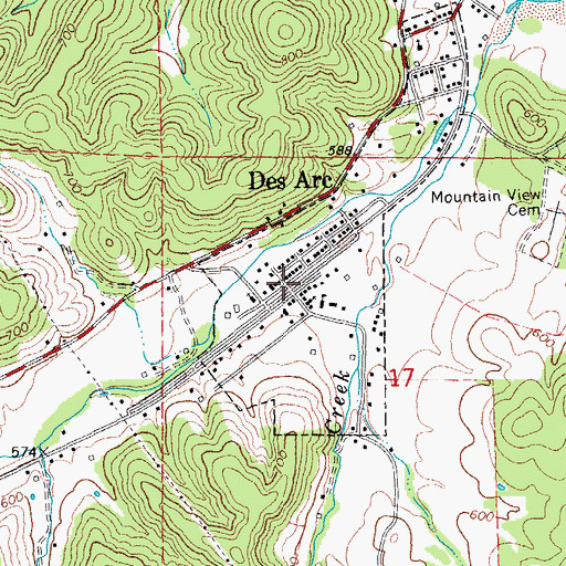 Topographic Map of Des Arc, MO