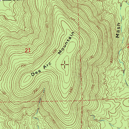 Topographic Map of Des Arc Mountain, MO