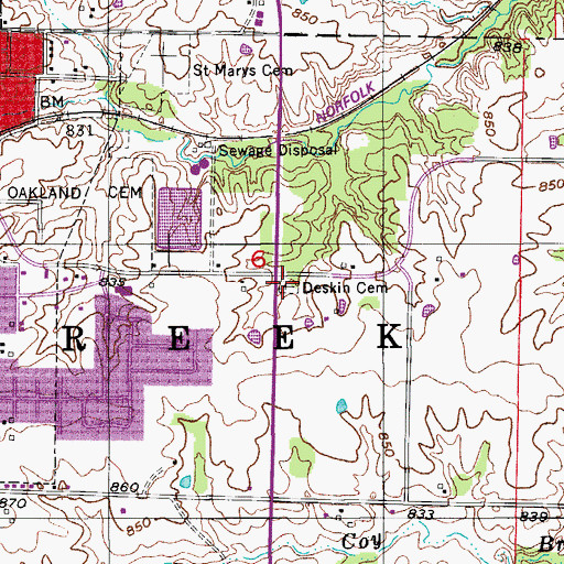 Topographic Map of Deskin Cemetery, MO