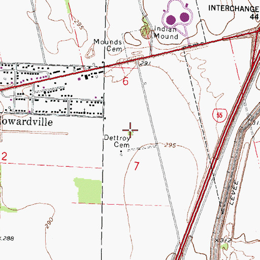 Topographic Map of Dettroy Cemetery, MO