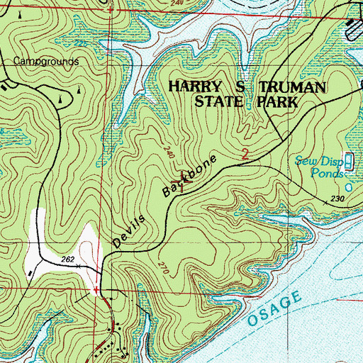 Topographic Map of Devils Backbone, MO