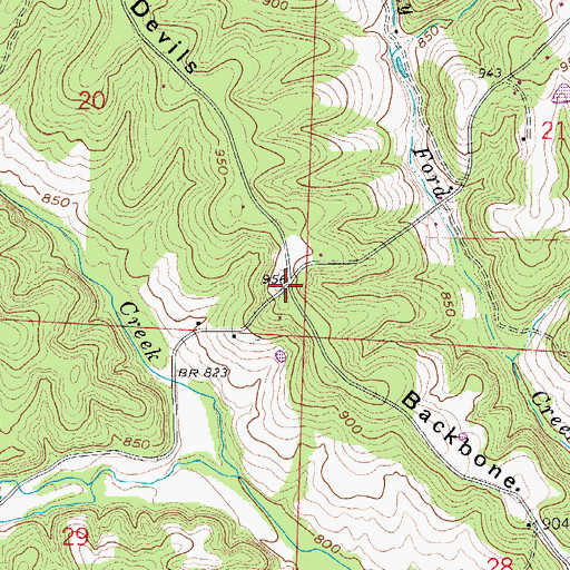 Topographic Map of Devils Backbone, MO