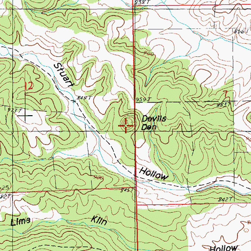 Topographic Map of Devils Den, MO