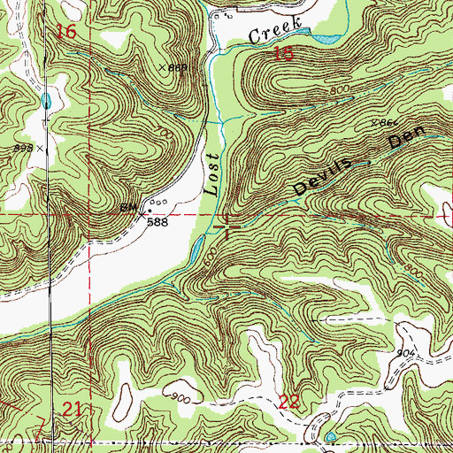 Topographic Map of Devils Den Hollow, MO