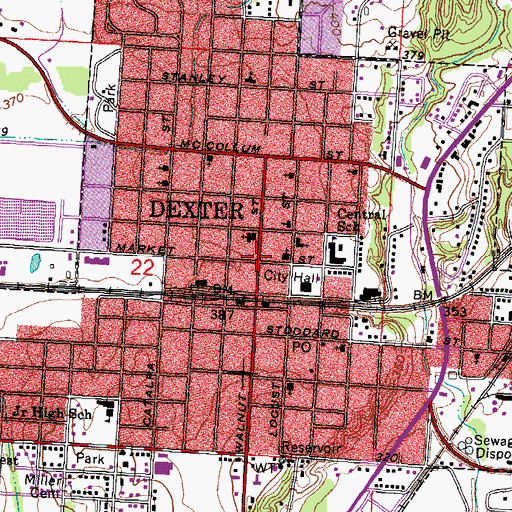 Topographic Map of Dexter, MO