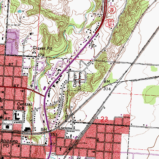 Topographic Map of Dexter Cemetery, MO