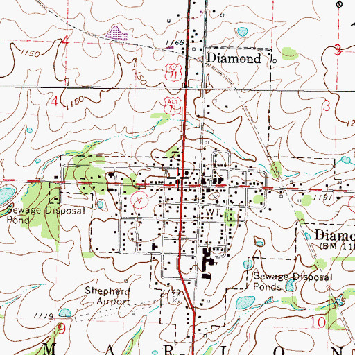Topographic Map of Diamond, MO