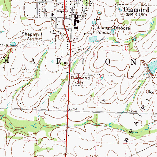 Topographic Map of Diamond Cemetery, MO
