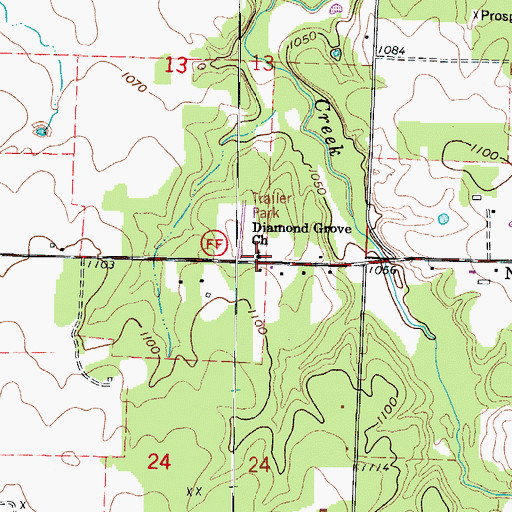 Topographic Map of Diamond Grove Church, MO