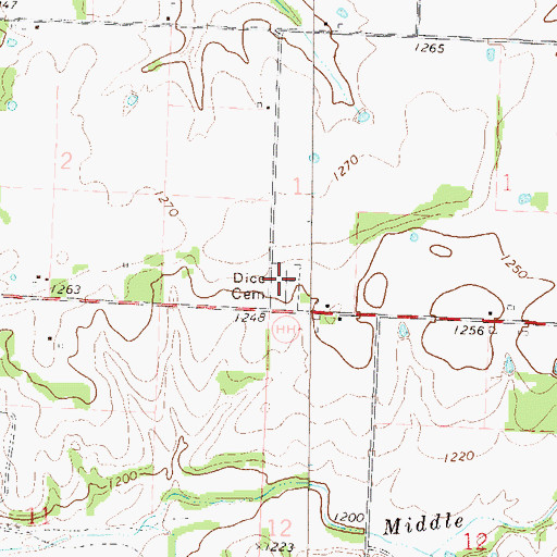 Topographic Map of Dice Cemetery, MO