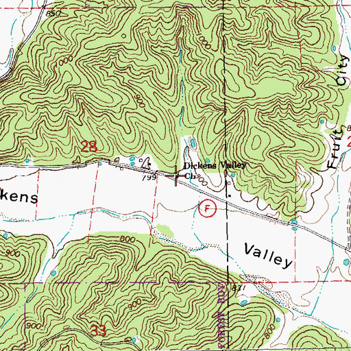 Topographic Map of Dickens Valley Church, MO