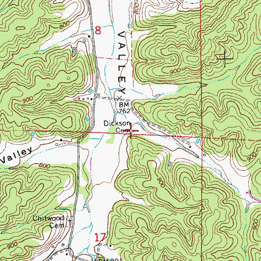 Topographic Map of Dickson Cemetery, MO