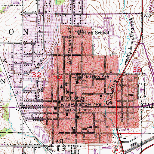 Topographic Map of Adams - Dieterich Elementary School, MO