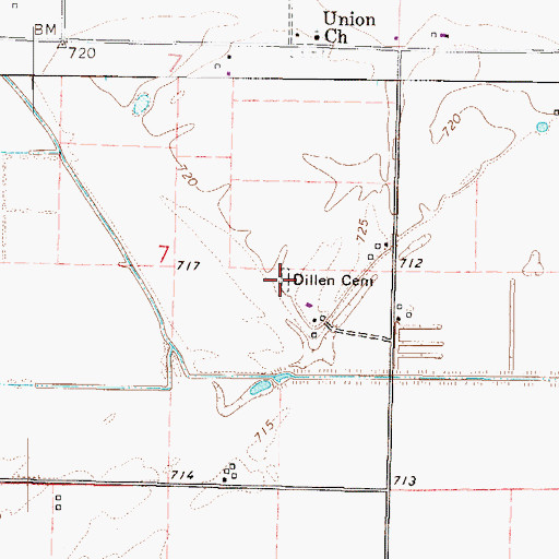 Topographic Map of Dillen Cemetery, MO