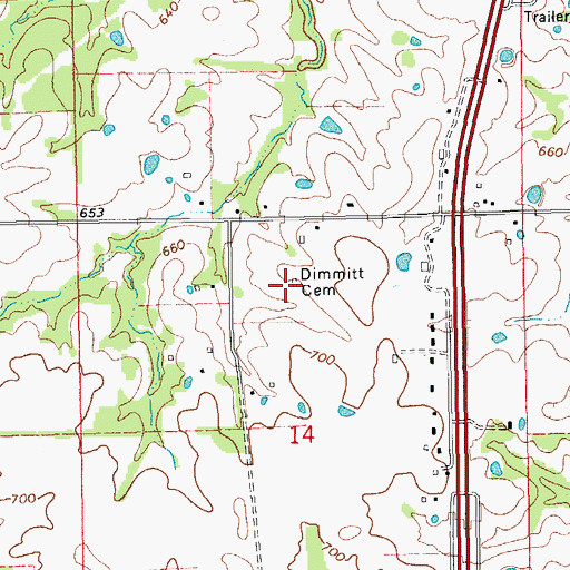 Topographic Map of Dimmitt Cemetery, MO