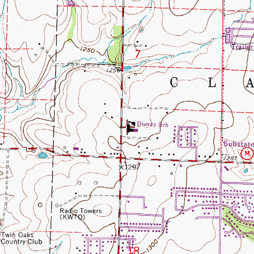 Topographic Map of Disney School, MO