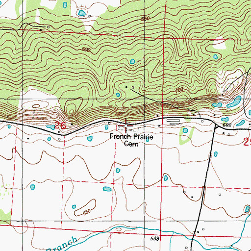 Topographic Map of French Prairie Cemetery, AR